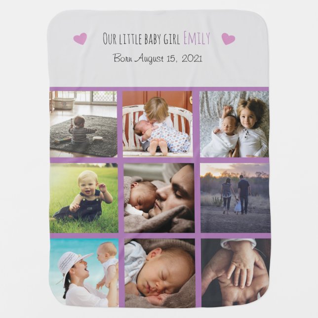 Custom collage photos baby girl pictures, family   baby blanket (Front)
