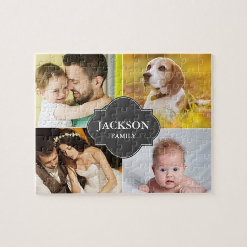 Custom Collage photos family name multi pictures Jigsaw Puzzle