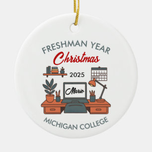 Custom College Freshman, New College Student Ceramic Ornament