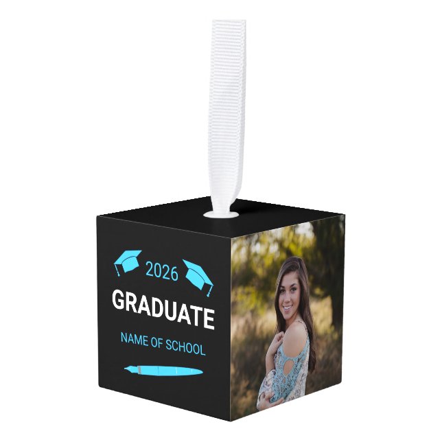 Custom College School Graduation 2026 Cube Ornament (Front Angled)