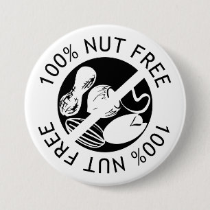 Custom Color 100% Nut Free Nut Allergy Alert Pinback Button