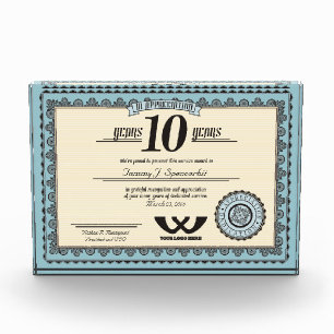 Custom color 10 year employment service award