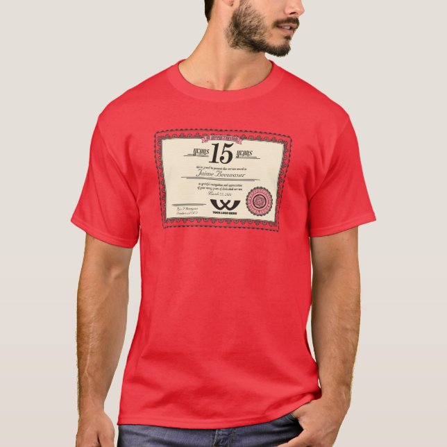 Custom color 15 year employment service award T-Shirt (Front)