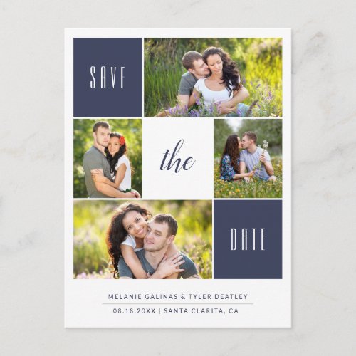 Custom Color 4 Photo Save the Date Postcard