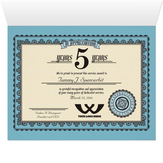 Custom color 5 year employment service award (Inside Horizontal (Bottom))