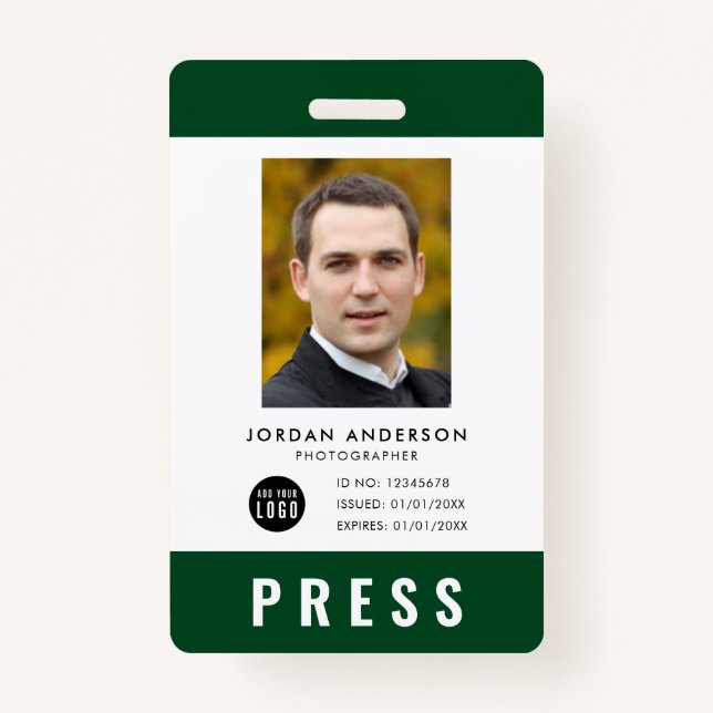 Custom Color Add Logo Photo Photographer Press Badge (Front)