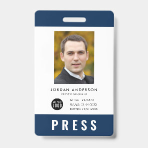 Custom Color Add Logo Photo Photographer Press Badge