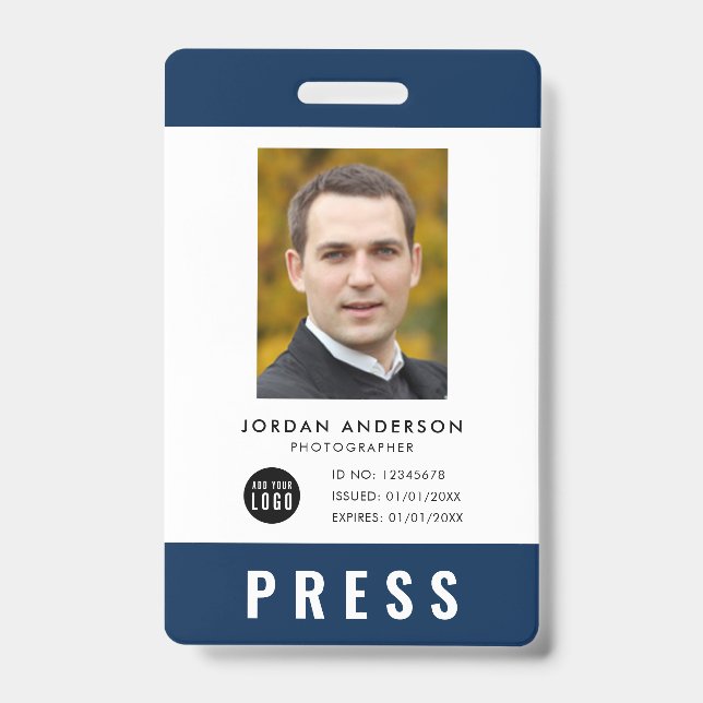 Custom Color Add Logo Photo Photographer Press Badge (Front)