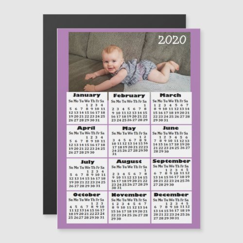 Custom Color Add  Photo to 2020 Mini Calendar Magnetic Invitation
