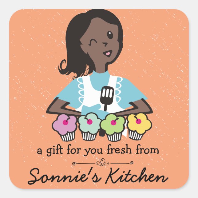 Custom color African American bakery cupcakes Square Sticker (Front)
