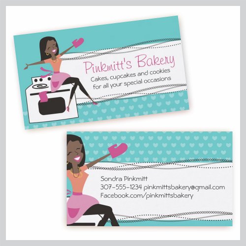 Custom color African American woman chef bakery Business Card