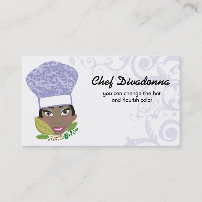 Custom color African American woman chef herbs Business Card (Front)