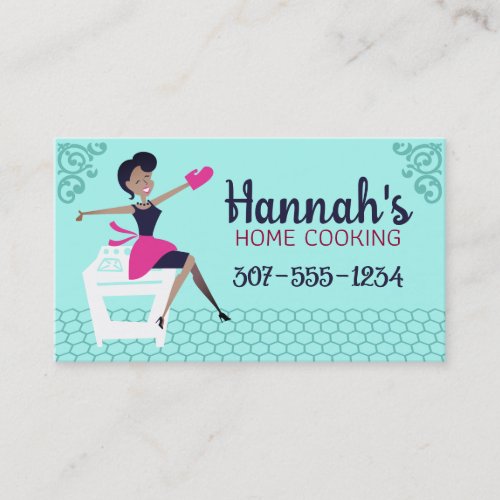 Custom color African American woman cooking baking Business Card