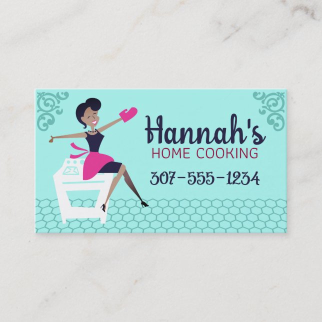 Custom color African American woman cooking baking Business Card (Front)