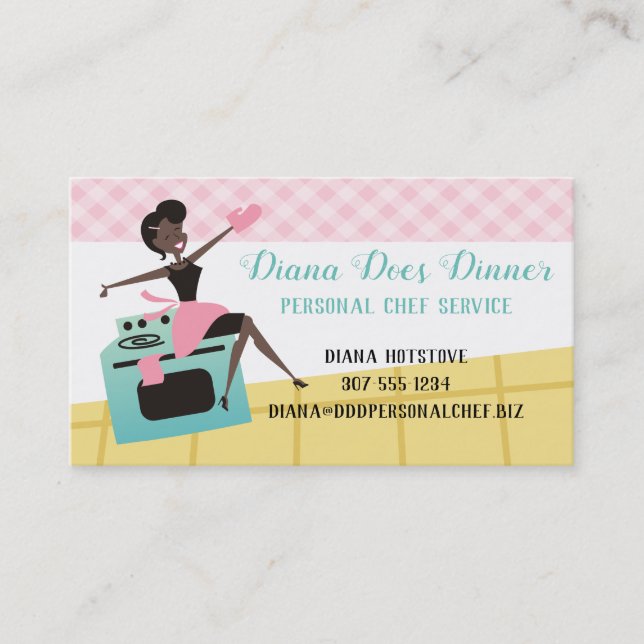 Custom color African American woman cooking baking Business Card (Front)