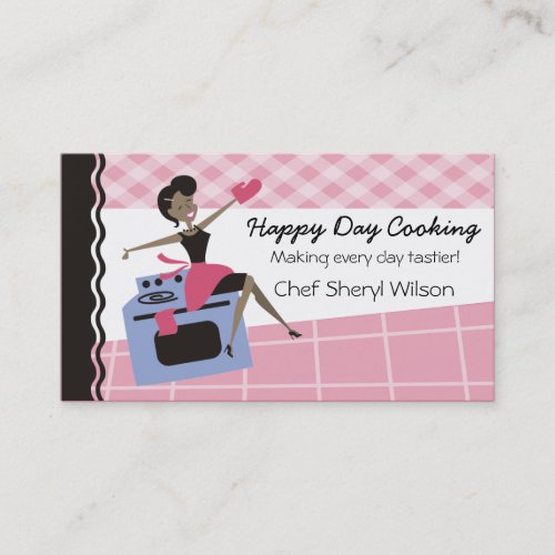 Custom color African American woman oven cooking Business Card