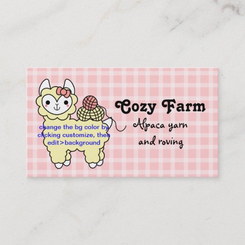CUSTOM COLOR Alpaca Yarn Farm Roving Business Card