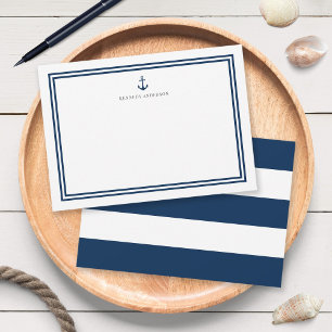 Custom Color Anchor and White Stripes Personalized Note Card