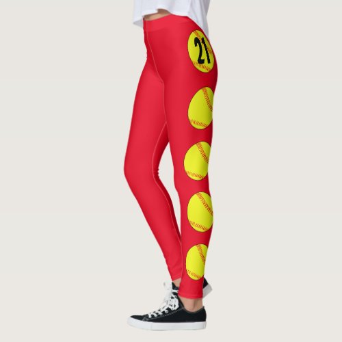 Custom Color and Jersey Number Softball Leggings