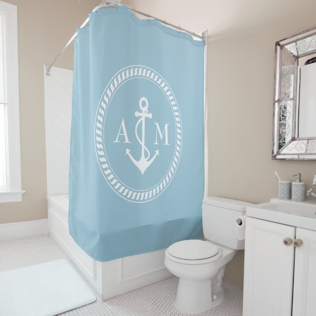 Custom Color and Monogram Ship Anchor Shower Curtain (In Situ)