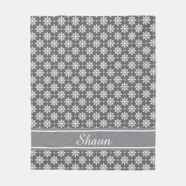 Custom Color and Name Snowflake Pattern Fleece Blanket (Front)
