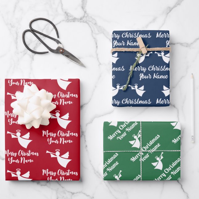 Custom color angel Christmas wrapping paper sheets (Front)