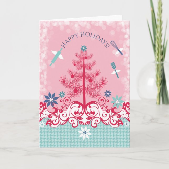 Custom color angel utensils baking Christmas card (Front)