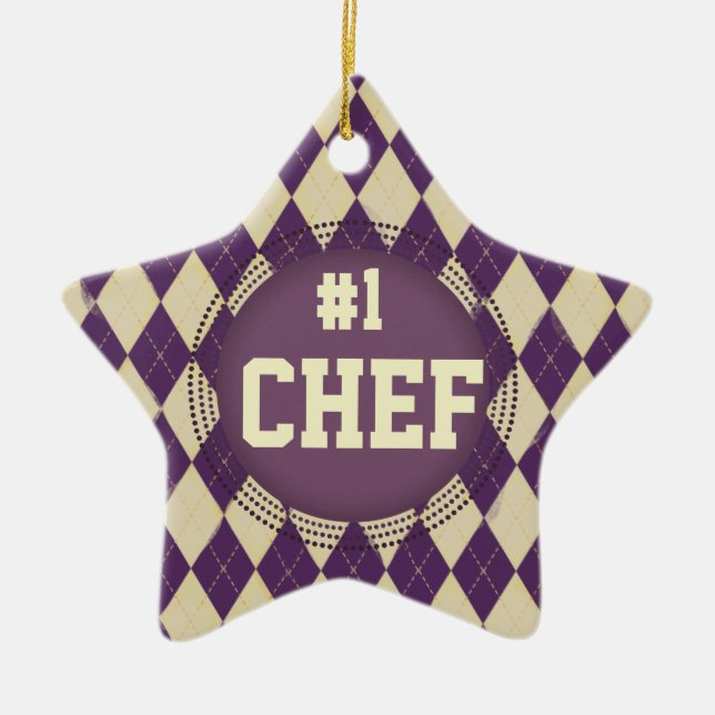 Custom color argyle #1 Chef Christmas ornament (Front)