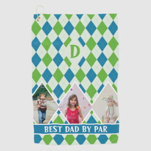 Custom Color Argyle Monogram Photos for Dad Green Golf Towel
