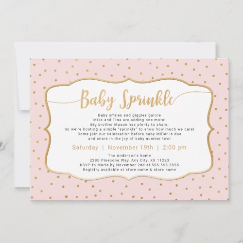 Custom Color Baby Sprinkle with gold confetti Invitation
