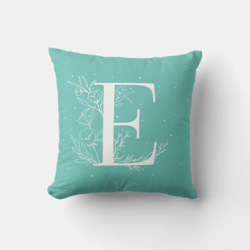 Custom Color Background Botanical E Monogram Throw Pillow