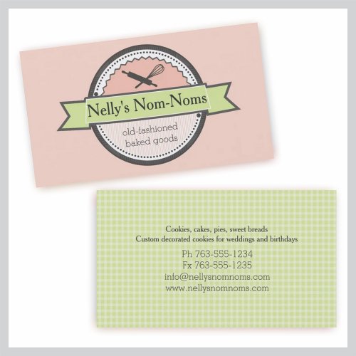 custom color bakery rolling pin whisk baking business card