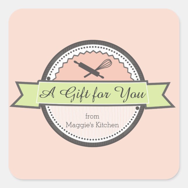 custom color bakery rolling pin whisk baking square sticker (Front)
