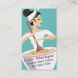 Custom color bakery woman stirring giant bowl business card