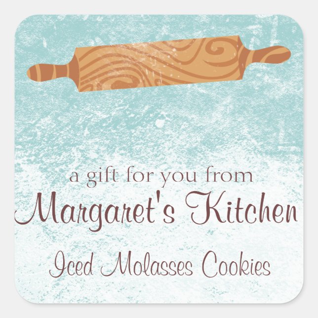 Custom color baking bakery rolling pin flour square sticker (Front)