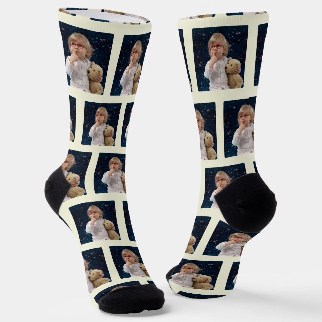 Custom Color Beige Kids Cute Photo  Socks (Angled)