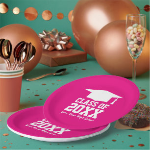 Custom color big class graduation party paper plates