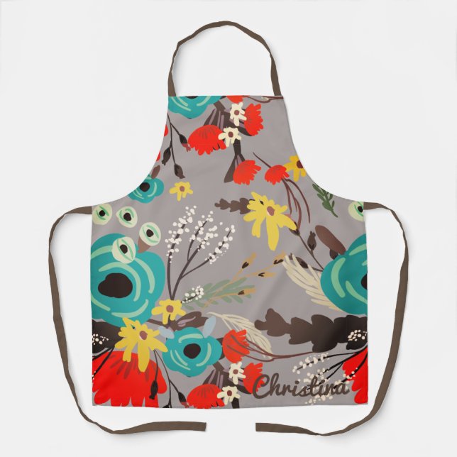 Custom color big flowers personalized cooking apron (Front)