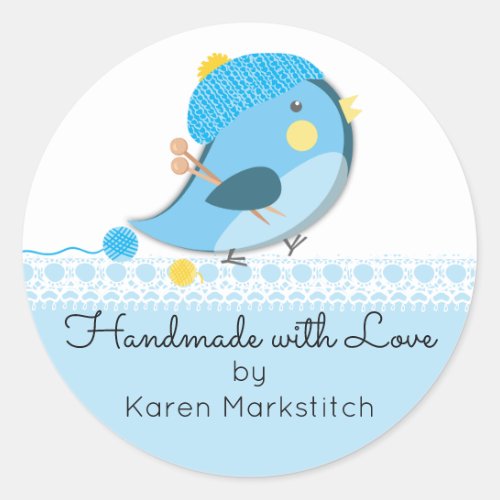 Custom color bird knitting needles crochet hooks classic round sticker