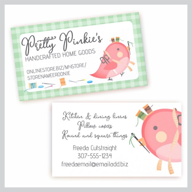 Custom color bird seamstress sewing notions label business card