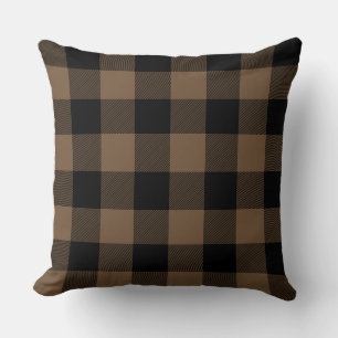 Custom Color Black and Brown Buffalo Check Plaid Throw Pillow
