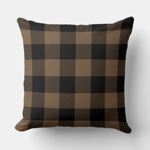 Custom Color Black and Brown Buffalo Check Plaid Throw Pillow