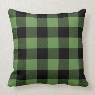 Custom Color Black and Green Buffalo Check Plaid Throw Pillow