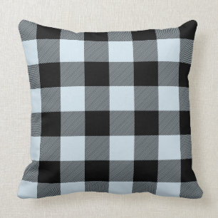 Custom Color Black and Pale Blue Buffalo Check Throw Pillow