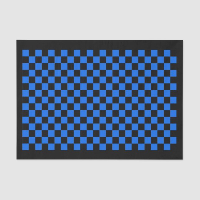 Custom Color Black/Blue Checkerboard Check Party Tissue Paper (Front)