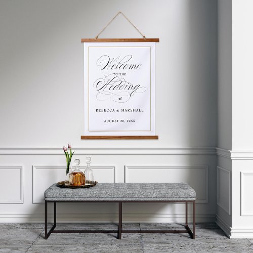 Custom Color Black Gold Wedding Welcome Sign Hanging Tapestry