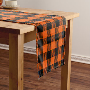 Custom Color Black Orange Buffalo Plaid Pattern Short Table Runner