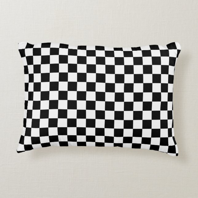 Custom Color Black White Checkerboard Check Pillow (Back)