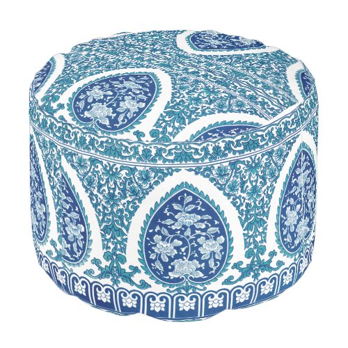 CustomColor Blue Vintage Floral  Pouf