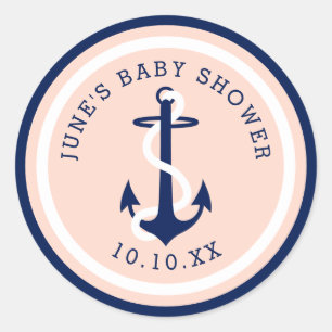 Custom Color Blush Navy Nautical Anchor Classic Round Sticker